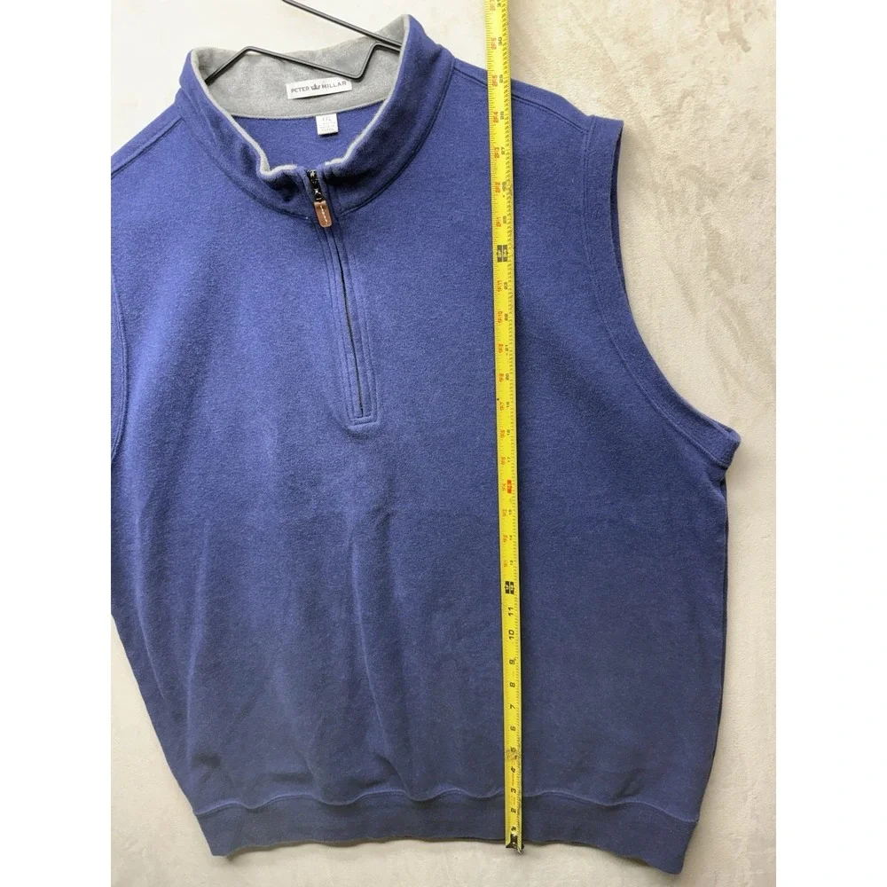 Peter Millar Quarter Zip Sweater Vest Mens XXL Blue Golf Solid Cotton Pullover